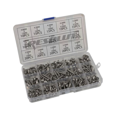 RESOLUT 220PC Assorted Pozi Flanged Head Self-Tapping Screws - A2 Stainless Steel